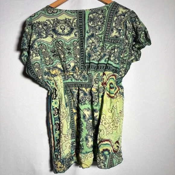 One World Top Womens Large Boho Tunic Sequins Flowy Artsy Fairy Babydoll Empire - Picture 3 of 6